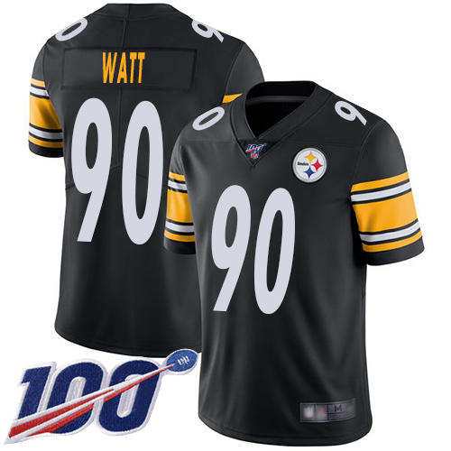 Men Pittsburgh Steelers Football #90 Limited Black T J Watt Home 100th Season Vapor Untouchable Nike NFL Jersey